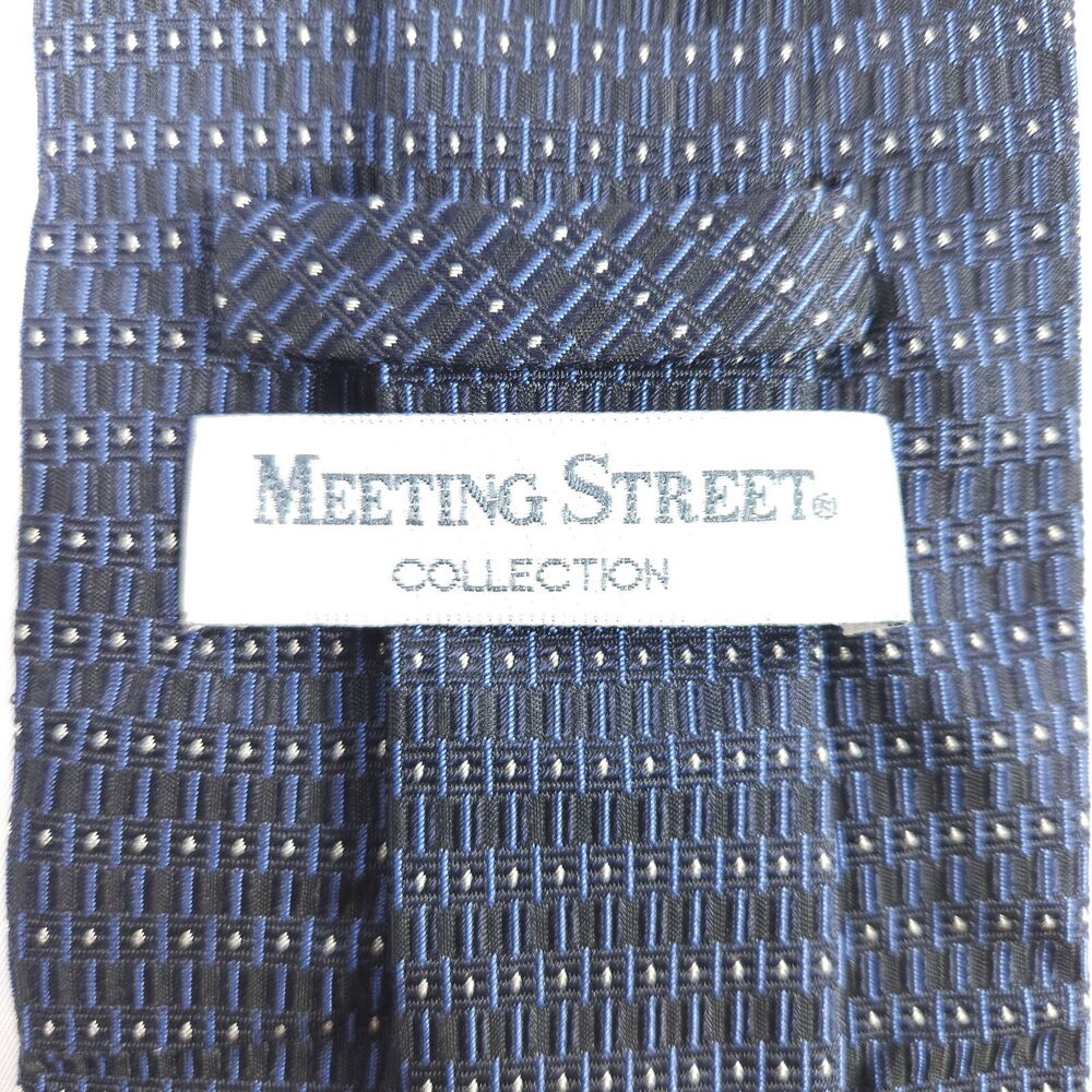 Meeting‎ Street Men's Black Navy Blue Geometric Polka Dot Silk Tie Italy